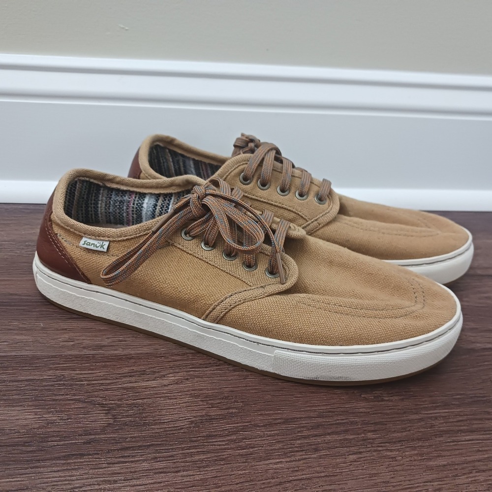 Sanuk Mens Tan Hemp Low Top Lace Up Sneakers Tideline S/N 1133270 Size 11